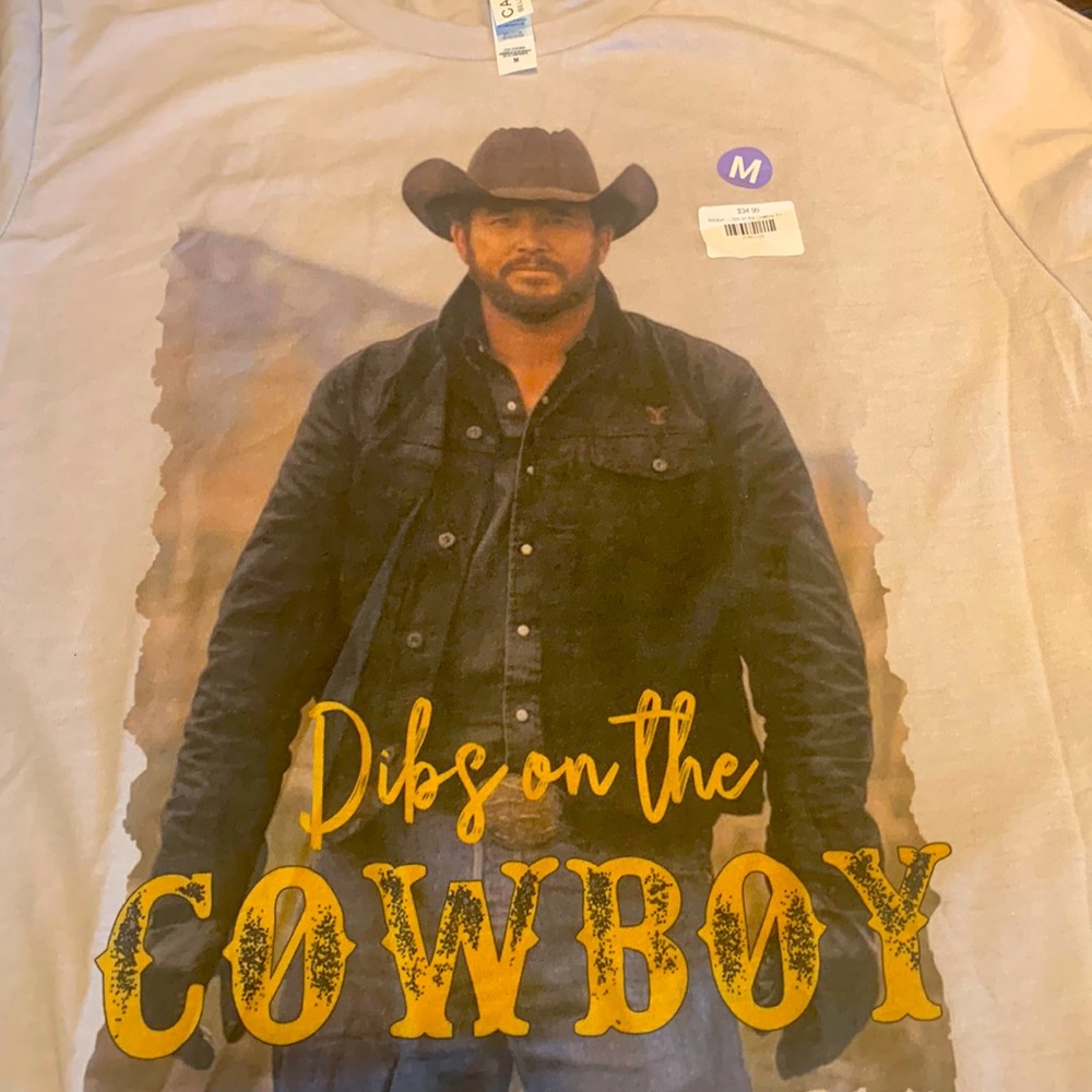 Yellowstone TShirt Dibs on the Cowboy Rip Light Gray Med New